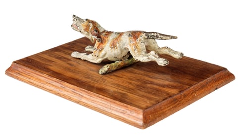 Austrian Cold-Painted Bronze Dog on Wooden Base