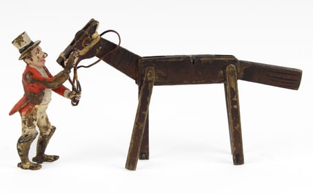 Austrian Cold-Painted Bronze Articulated Horse and Groom or Rider