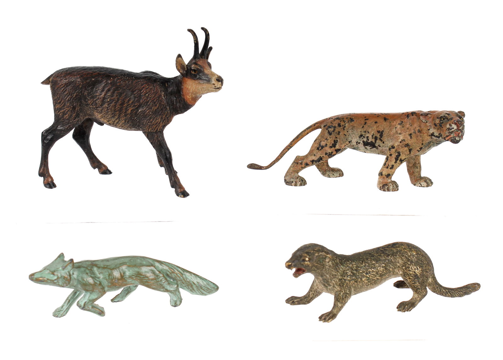 Group of Four Austrian Cold-Painted Bronze Animals, Lioness, Fox, Badger or Weasel, and a Chamois (1 of 10)