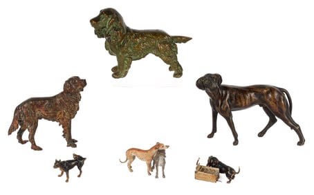 Group of Six Austrian Cold-Painted Bronze Miniature Dogs