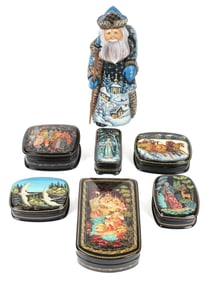 Group of Six Russian Lacquer Painted Boxes