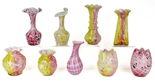 Victorian End of Day Spatter Glass Vases