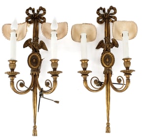 Pair of Bronze Two-Arm Wall Sconces, Eagle Detail