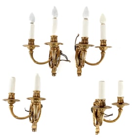 Group of Four E.F. Caldwell Bronze Two-Arm Wall Sconces
