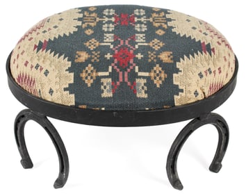 American Upholstered Oval Footstool with Horseshoe Supports
