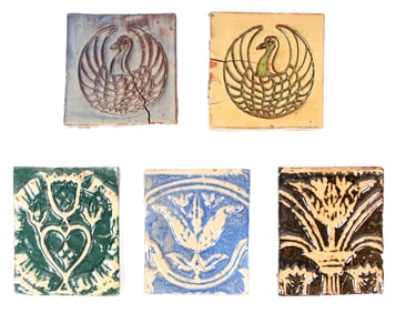 Large Mercer Moravian Pottery Geometric & Swan Art Tiles