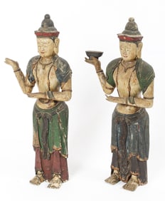 Chinese Carved & Polychromed Bodhisattva Figures, Qing Dynasty