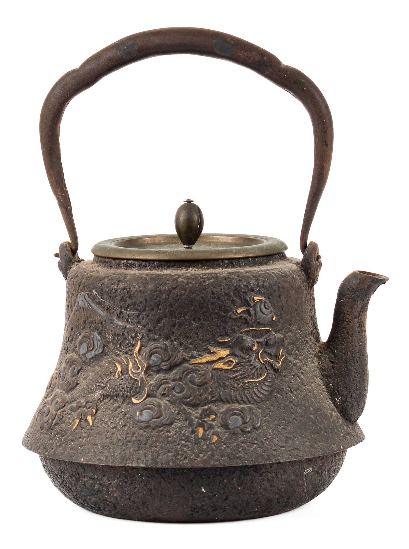 Japanese Meiji Gilt Cast Iron Tetsubin, Dragon Decoration