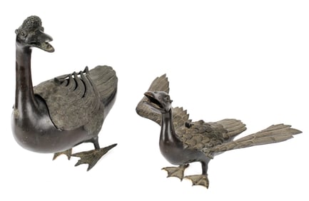 Chinese Bronze Goose Censer & Container, Qing Dynasty