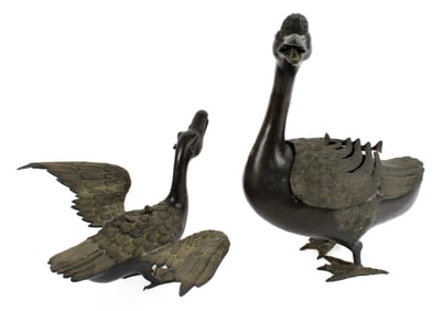 Chinese Bronze Goose Censer & Container, Qing Dynasty
