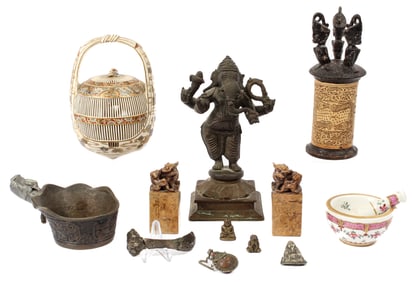 Asian Arts Incl. Chinese Carved Foo Dog Seals, Ganesha Bronze, Silver, Etc.