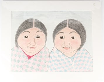 Marjorie Esa (Inuit, B. 1934) Two Sisters, Signed Drawing