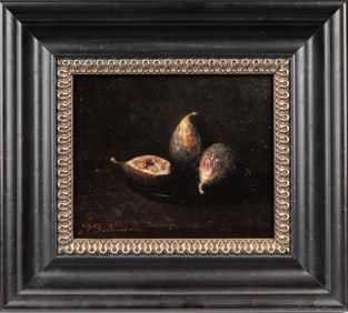 Frank Arcuri (American, B. 1946) Still Life of Figs, Oil on Board Painting