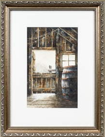 Bradley Hendershot (American, Contemporary) Barrel and Ropes, Watercolor on Paper