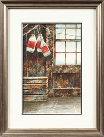 Bradley Hendershot (American, Contemporary) Monhegan, Maine Barn Interior Watercolor