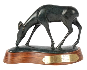 Robert Deurloo (American, B. 1946) Bronze Fawn Deer Sculpture