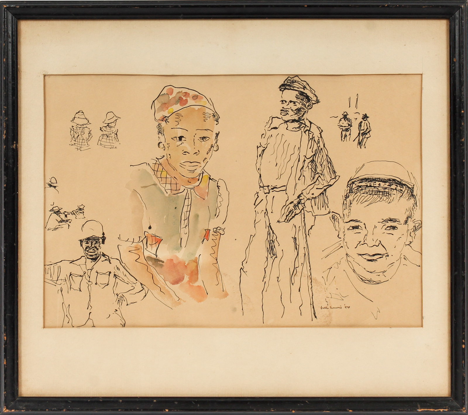 Jack Lewis (American, 1912-2012) Figural Studies of Bean Pickers, Bridgeville, Watercolor & Ink (1 of 7)