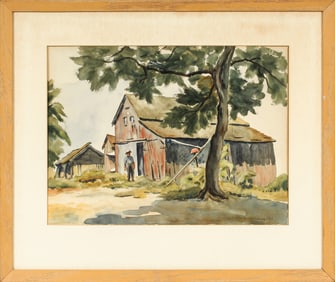 Margery Pyle (American, B. 1903) Ryan's Barn, Watercolor Painting