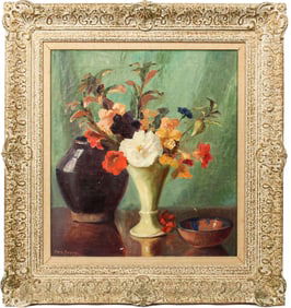 Ora Perry (American/Kansas City, 20th C.) Nasturtium, Oil on Canvas Still Life Painting