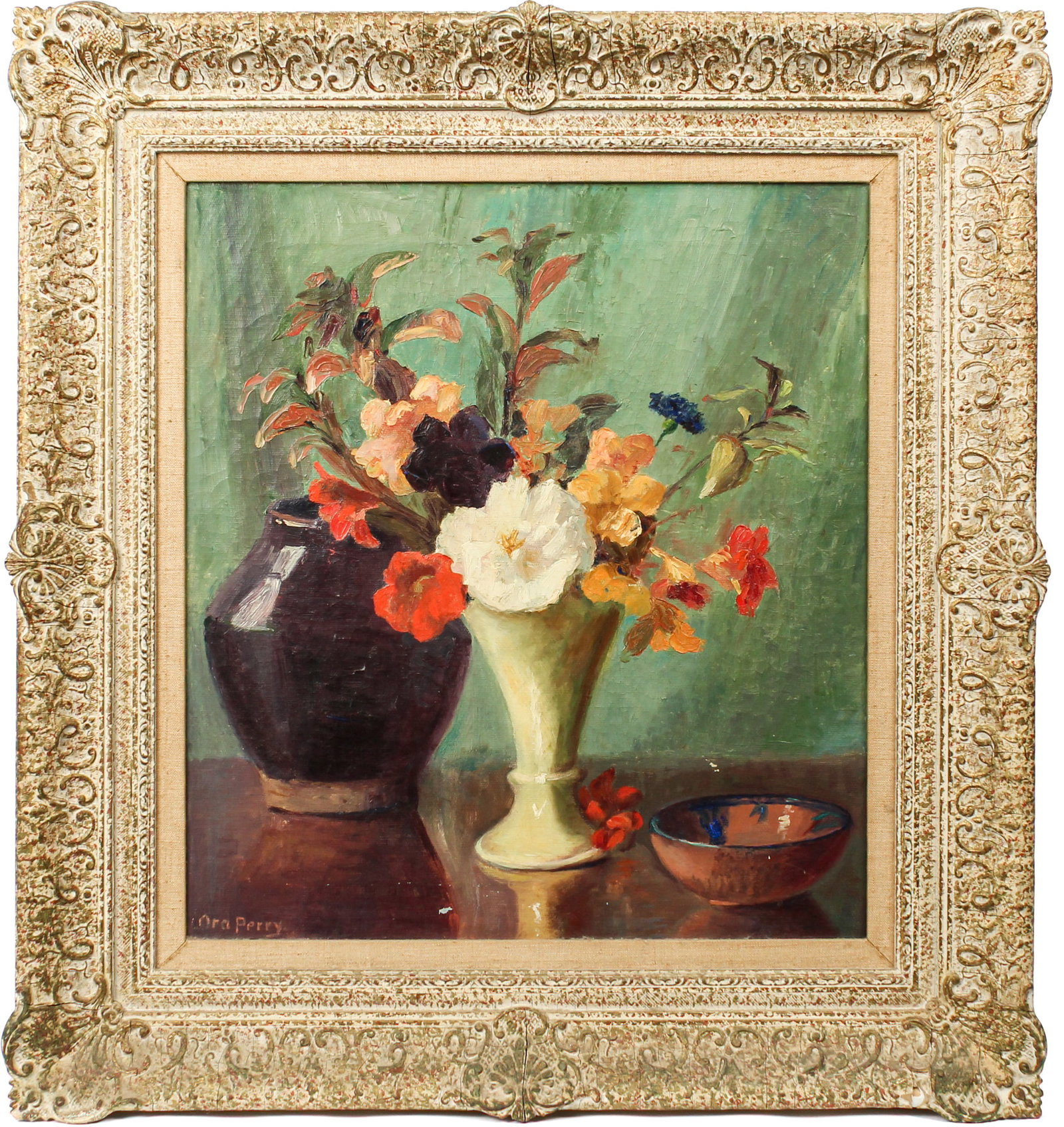 Ora Perry (American/Kansas City, 20th C.) Nasturtium, Oil on Canvas Still Life Painting (1 of 10)