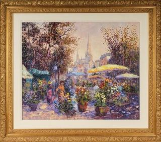 Colin Maxwell Parsons (British, B. 1936) Street Market, Paris, Impressionist Style Oil on Canvas