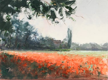 Julian Merrow-Smith (British, Contemporary) Poppy Field, Oil on Board Painting