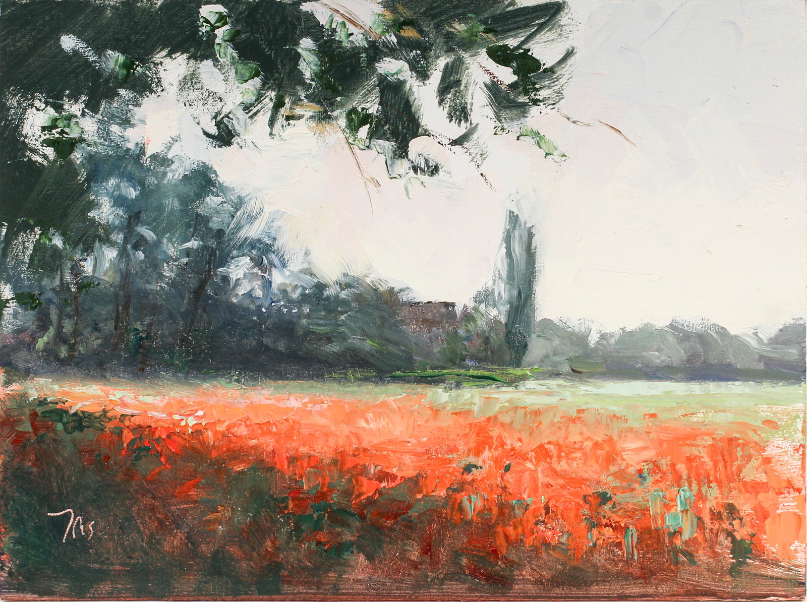Julian Merrow-Smith (British, Contemporary) Poppy Field, Oil on Board Painting: Description: An original oil on board by Julian Merrow-Smith depicting a poppy field Markings & Inscriptions: Signed, titled, and dated "Date: May 28, 2018Maker: Julian Merrow-Smith (British, Contemp