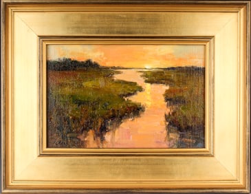 Valerie Craig (Pennsylvania, Contemporary) Sunkissed Marsh, Oil on Canvasboard Painting