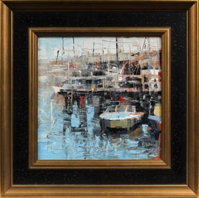 Mark Lague (Canadian, B. 1964) San Francisco Boat Yard, Oil on Board Painting