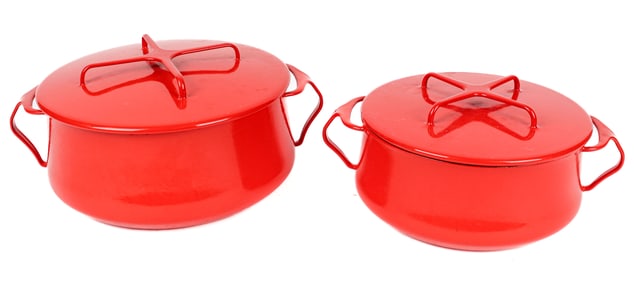 Mid Century Dansk Red Enamel Kobenstyle Cooking Pots