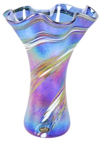 Glass Eye Studio Blue Rainbow Ruffle Vase