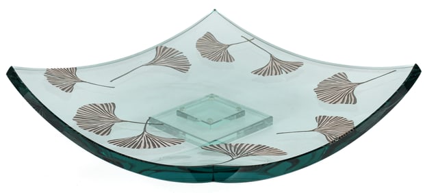 Stephen Schlanser Studio Art Glass Ginkgo Leaf Center Bowl