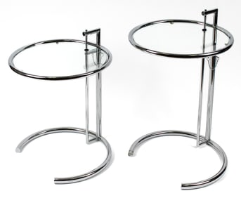 Two Eileen Gray Style Glass and Chrome Side Tables