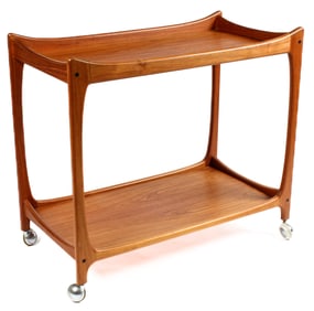 Ingvard Jensen Mid-Century Modern Danish Teakwood Two-Tier Rolling Bar or Serving Cart