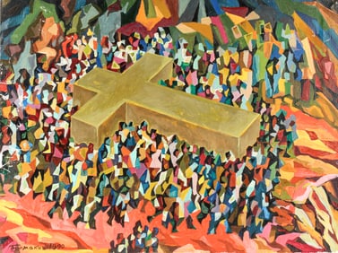 Vladimir Ivanovich Burmakin (Uzbekistan, B. 1938) Carrying the Cross, Soviet Era Oil on Canvas
