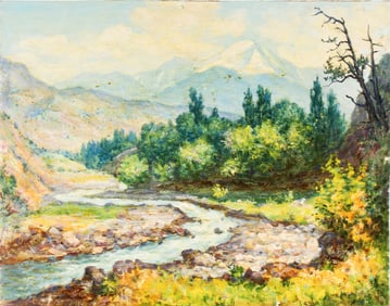 Nikolai Shurygin (Russian, B. 1957) Mountain Landscape, Soviet Era Oil Painting