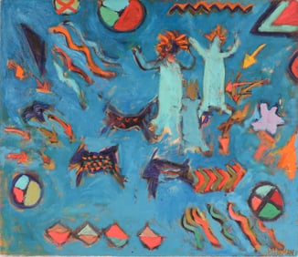 Florence Putterman (American, 1927-2021) Untitled, Abstract with Figures and Animals, Acrylic on