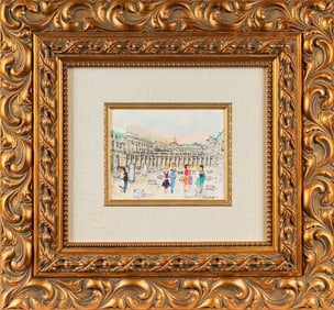 Emmanuel Urbain Huchet (French, 1930-2014) Lovers in the Court of Palais, Watercolor Painting
