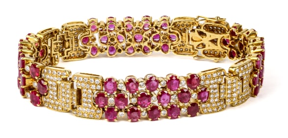 18 Karat Yellow Gold, Diamond & Ruby Bracelet