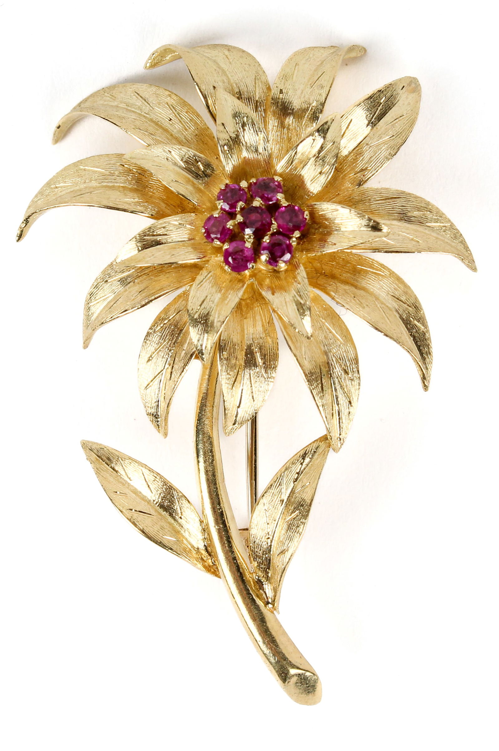 18 Karat Yellow Gold Ruby Flower Brooch (1 of 4)