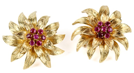 Tiffany & Co. 18K Yellow Gold Flower Ruby Earrings