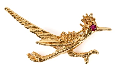 14 Karat Yellow Gold Roadrunner Brooch