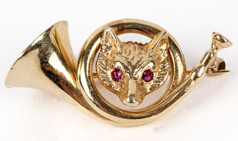 14 Karat Yellow Gold Hunting Fox Horn