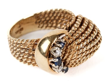 14 Karat Yellow Gold Sapphire Diamond Ring