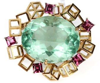 Ruud Kahle 18 Karat Fluorite and Tourmaline Gemstone Brooch