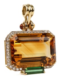 Ruud Kahle 18 Karat Citrine Gem-Set Damond Pendant
