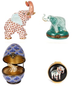 Four Elephant Items Incl. Herend, Faberge, Halcyon Days