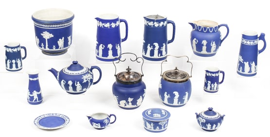 Fourteen Pieces of Cobalt Blue Wedgwood Jasperware