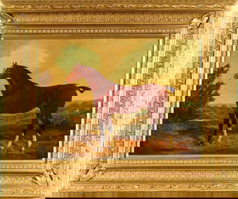 British School, Bay Horse in a Landscape, Oil on Board Painting