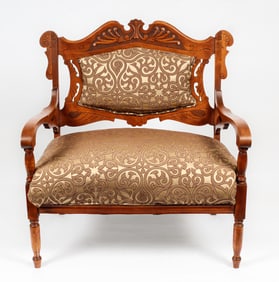 Victorian Carved Oak Upholstered Settee